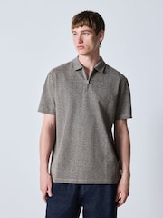 Καφετί - Herringbone Zip Neck Polo Shirt - Εικόνα 3 από 10