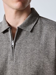 Καφετί - Herringbone Zip Neck Polo Shirt - Εικόνα 5 από 10