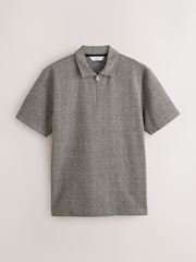 Καφετί - Herringbone Zip Neck Polo Shirt - Εικόνα 8 από 10