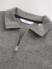 Καφετί - Herringbone Zip Neck Polo Shirt - Εικόνα 9 από 10