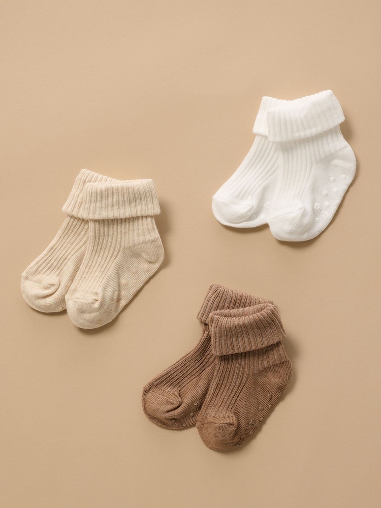 Purebaby Natural Rib Socks 3 Pack - Image 1 of 1 Purebaby Natural Rib Socks 3 Pack - Image 1 of 1