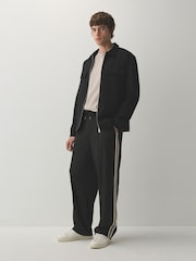 Black Wide Leg Fit Side Stripe Smart Joggers - Image 2 of 9