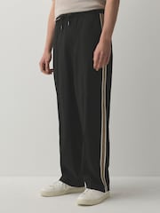 Black Wide Leg Fit Side Stripe Smart Joggers - Image 3 of 9