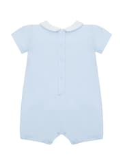 Emile Et Rose Blue Lawrence Romper with Mock Smock Embroidered Panel & Collar - Image 3 of 4