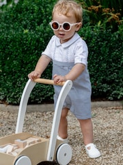 Emile Et Rose Blue Leo Pleated Embroidered Yoke Stripe Lower & Collar Romper - Image 1 of 4