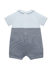 Emile Et Rose Blue Leo Pleated Embroidered Yoke Stripe Lower & Collar Romper - Image 3 of 4