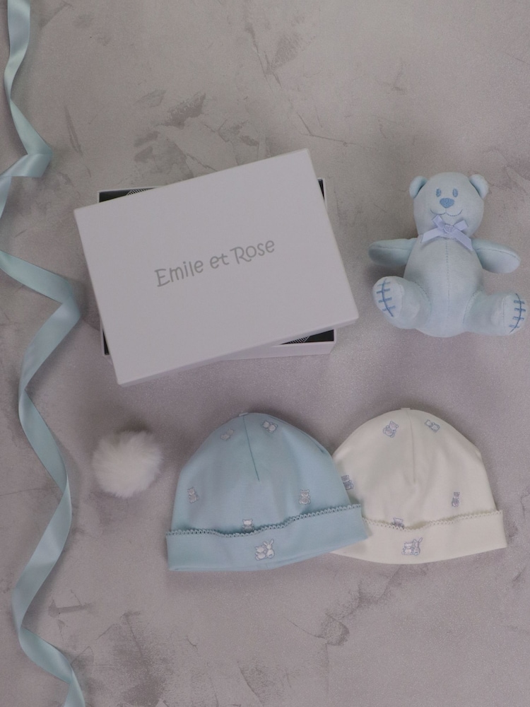 Blå - Emile Et Rose Linden gave Sett med to hatter og brodert teddybjørn og leketøy - Bilde 1 av 2