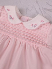 Emile Et Rose Pink Lucia Dress with Pleated Yoke & Embroidered Floral Scallop Collar - Image 4 of 4