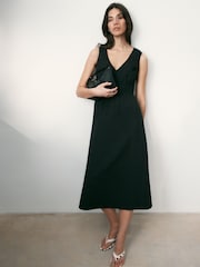 BHOEM Black Seersucker Waisted Midi Sleeveless Dress - Image 1 of 4