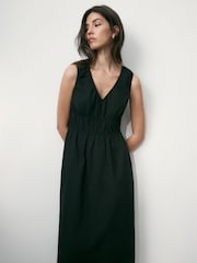 BHOEM Black Seersucker Waisted Midi Sleeveless Dress - Image 2 of 4