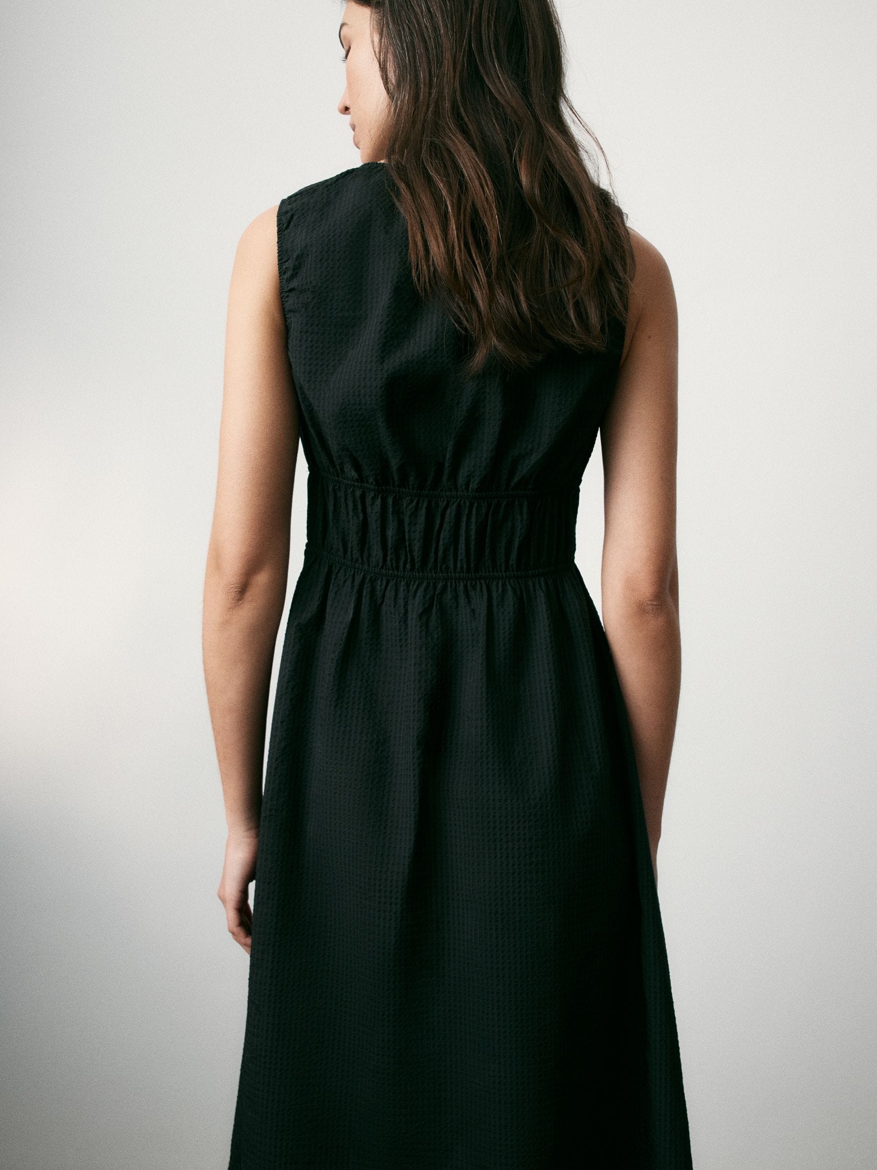 Buy BHOEM Black Seersucker Waisted Midi Sleeveless Dress from Next USA