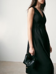 BHOEM Black Seersucker Waisted Midi Sleeveless Dress - Image 4 of 4