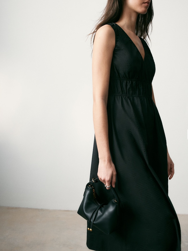 BHOEM Black Seersucker Waisted Midi Sleeveless Dress - Image 4 of 4