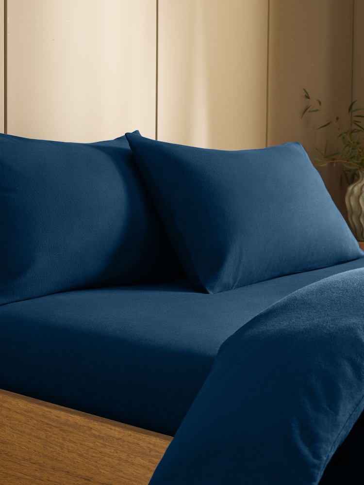 Set of 2 Blue Navy Supersoft Brushed Cotton Pillowcases - Image 1 of 3 Set of 2 Blue Navy Supersoft Brushed Cotton Pillowcases - Image 1 of 3