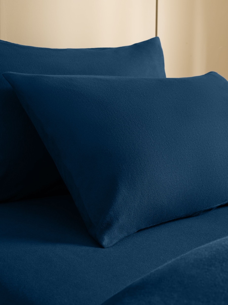 Set of 2 Blue Navy Supersoft Brushed Cotton Pillowcases - Image 2 of 3 Set of 2 Blue Navy Supersoft Brushed Cotton Pillowcases - Image 2 of 3