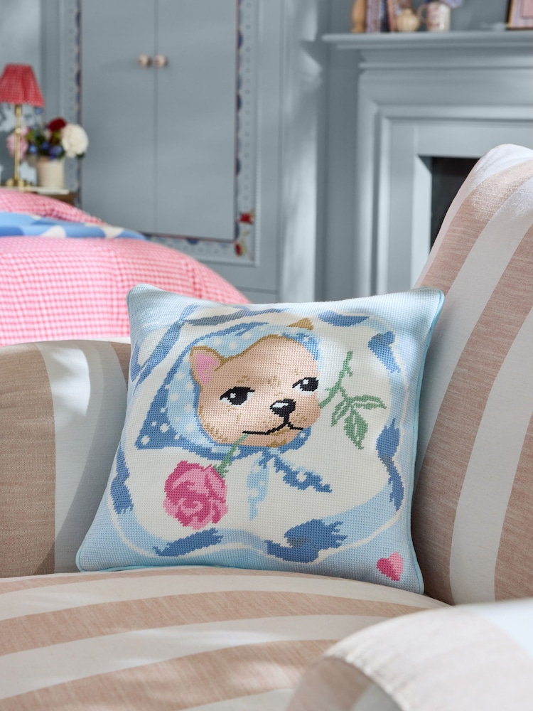 Cath Kidston Blue Needlepoint Dog Cushion - Image 1 of 5