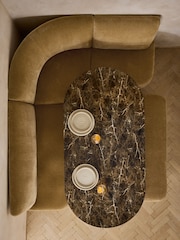 Relaxed Chenille Dark Ochre Yellow Right Hand Corner Dining Table and Bench Set - Image 2 of 9