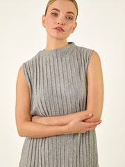 Roman Grey High Neck Pleated Knit Top - Image 1 of 5