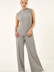 Roman Grey High Neck Pleated Knit Top - Image 2 of 5