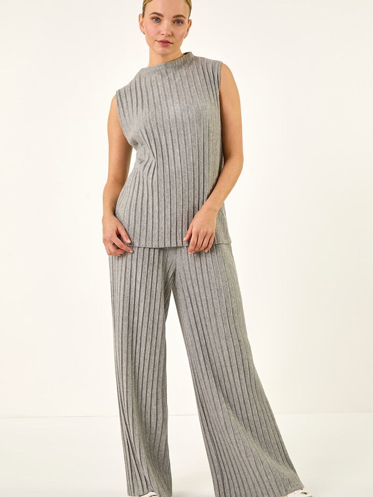 Roman Grey High Neck Pleated Knit Top - Image 2 of 5