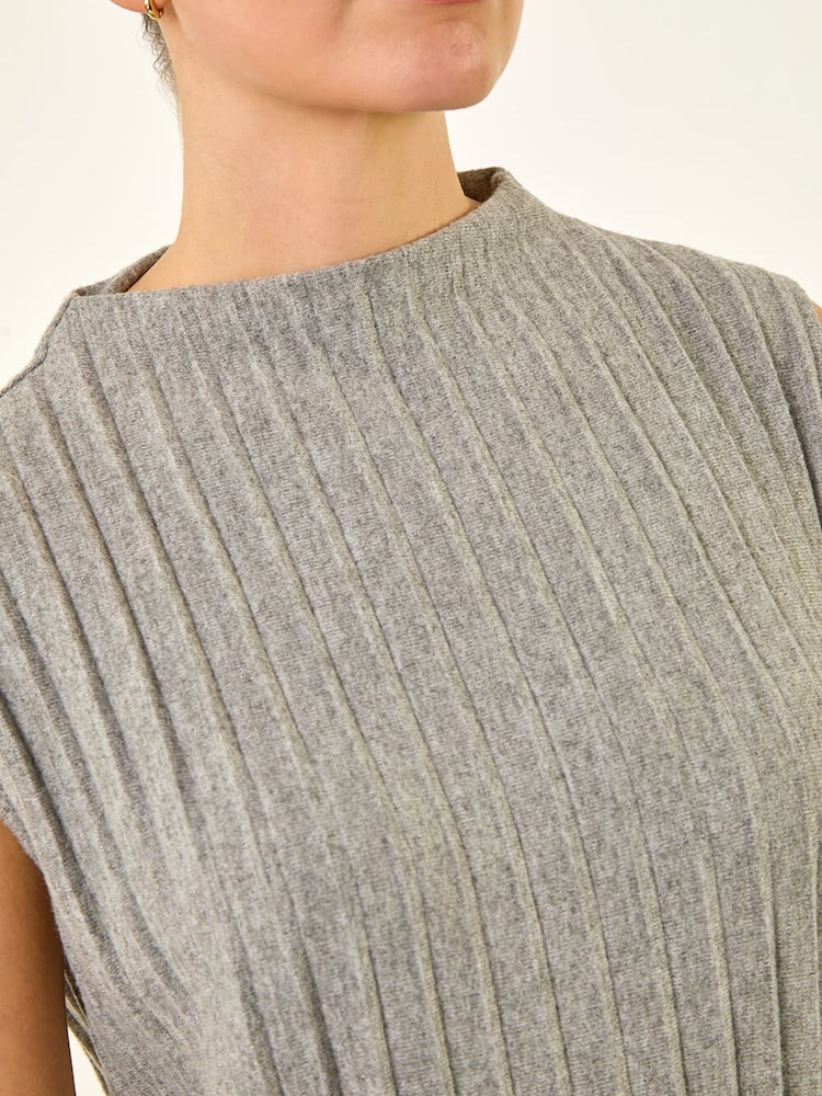 Roman Grey High Neck Pleated Knit Top - Image 5 of 5