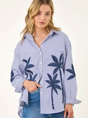 Roman Blue Palm Embroidered Shirt - Image 4 of 5