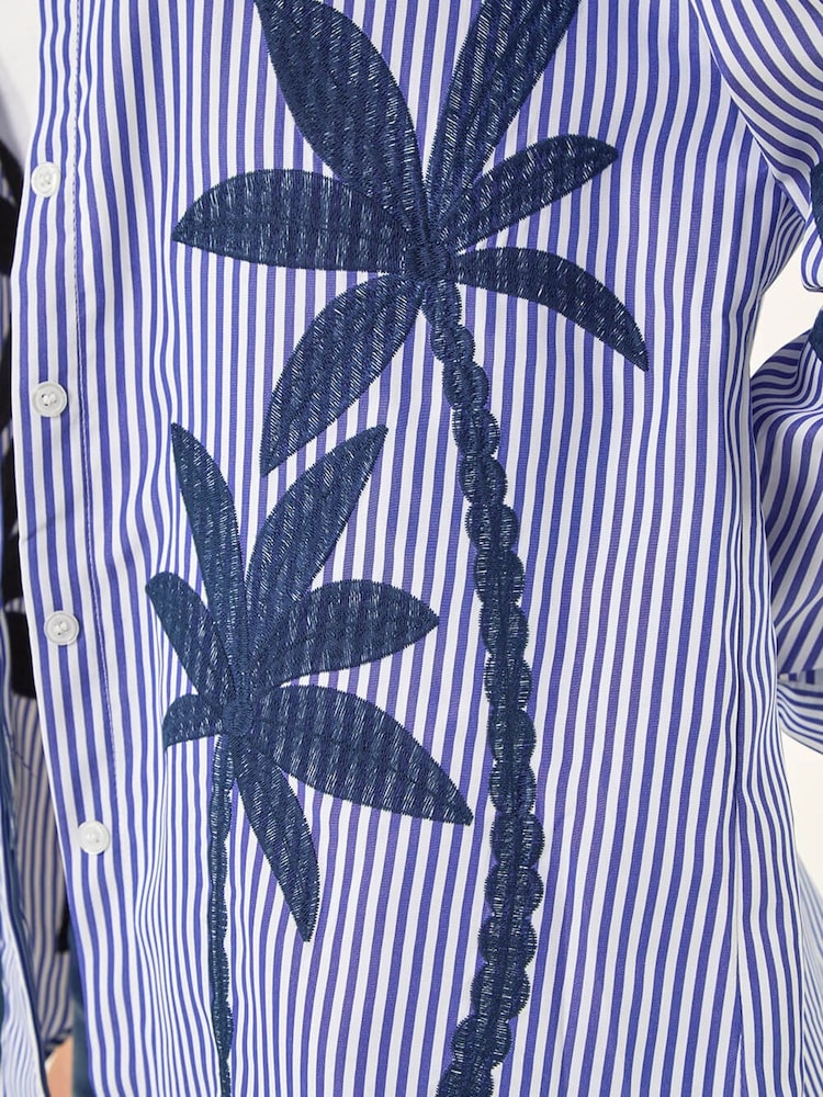 Roman Blue Palm Embroidered Shirt - Image 5 of 5 Roman Blue Palm Embroidered Shirt - Image 5 of 5