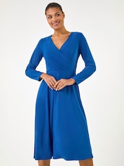 Roman Brown Wrap Bodice Tie Waist Midi Dress - Image 2 of 5