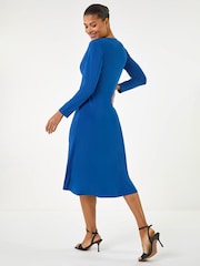 Roman Brown Wrap Bodice Tie Waist Midi Dress - Image 3 of 5