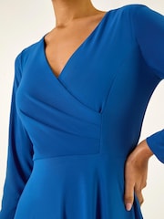 Roman Brown Wrap Bodice Tie Waist Midi Dress - Image 5 of 5