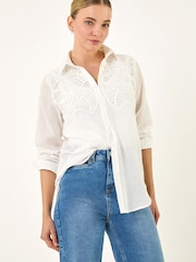 Roman White Lace Trim Button Shirt - Image 1 of 5