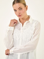 Roman White Lace Trim Button Shirt - Image 4 of 5