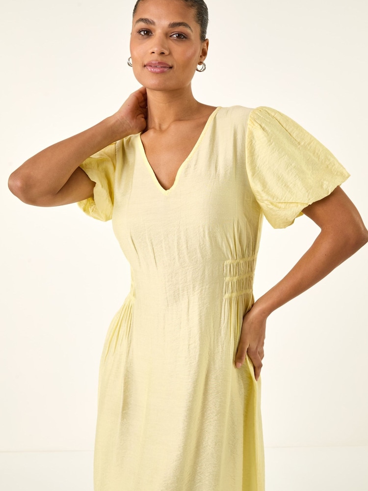 midi balloon dress for women Off-Shoulder Balloon Sleeve Midi Dress