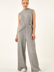 Roman Grey Pleated Wide Leg Stretch Trousers - Image 2 of 5