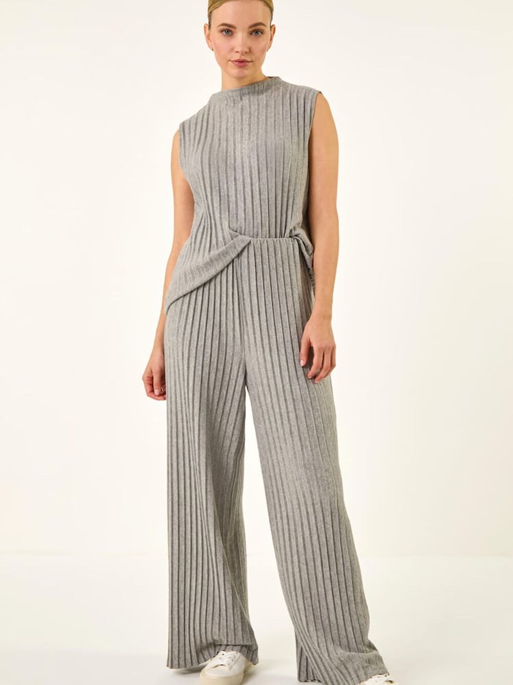 Roman Grey Pleated Wide Leg Stretch Trousers - Image 2 of 5
