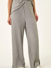 Roman Grey Pleated Wide Leg Stretch Trousers - Image 4 of 5