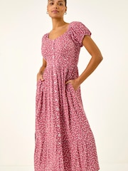 Roman Pink Spotty Heart Button Midi Dress - Image 2 of 5