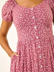 Roman Pink Spotty Heart Button Midi Dress - Image 5 of 5