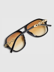 River Island Black Chain Detail Navigator Sunglasses - Image 2 of 4