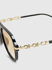 River Island Black Chain Detail Navigator Sunglasses - Image 3 of 4