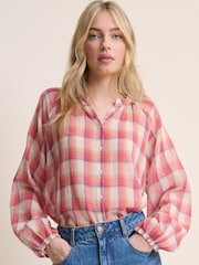 Nobodys Child Red Notch Neck Collarless Blouse - Image 1 of 5