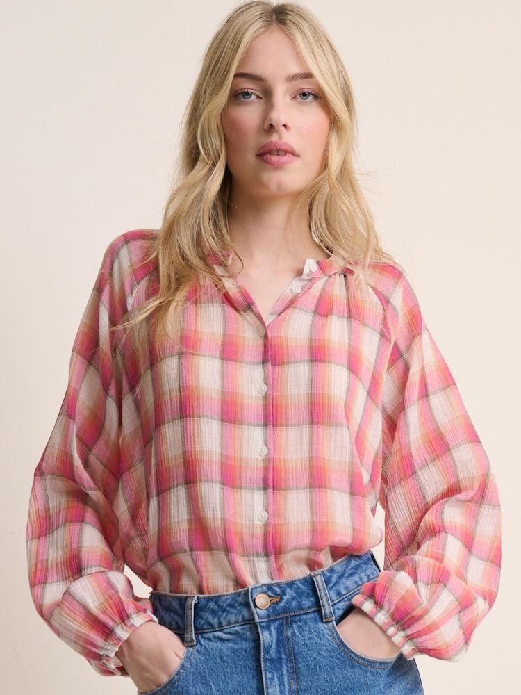 Nobodys Child Red Notch Neck Collarless Blouse - Image 1 of 5