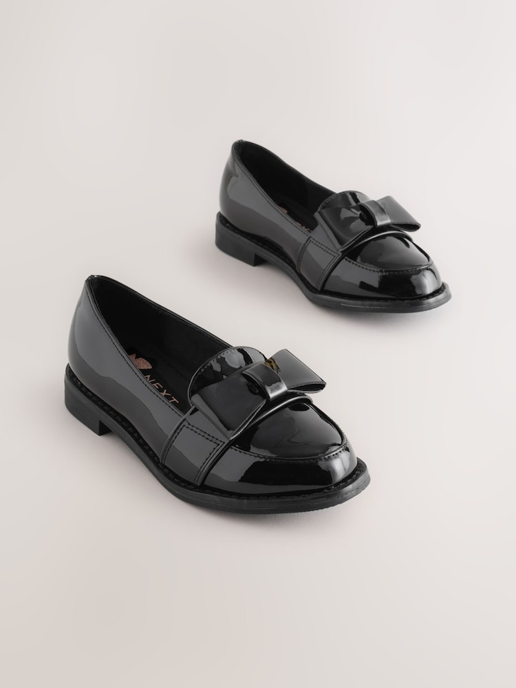 Black Patent School Bow Loafers - Image 1 of 5 Black Patent School Bow Loafers - Image 1 of 5