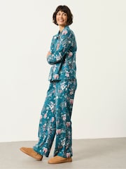 FatFace V&A|FatFace 2 Piece Teal Blue Magic Garden Scalloped Pyjama Set - Image 1 of 8