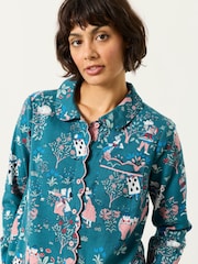 FatFace V&A|FatFace 2 Piece Teal Blue Magic Garden Scalloped Pyjama Set - Image 4 of 8