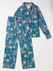 FatFace V&A|FatFace 2 Piece Teal Blue Magic Garden Scalloped Pyjama Set - Image 7 of 8