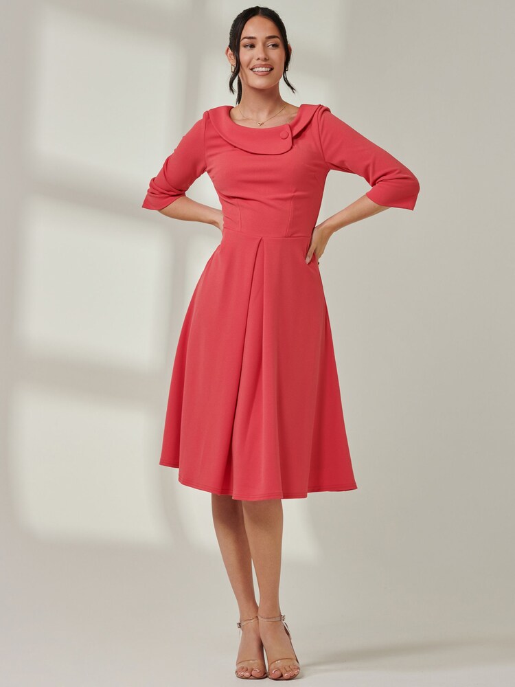 Jolie Moi Red Fold Neckline Midi Dress - Image 1 of 6 Jolie Moi Red Fold Neckline Midi Dress - Image 1 of 6