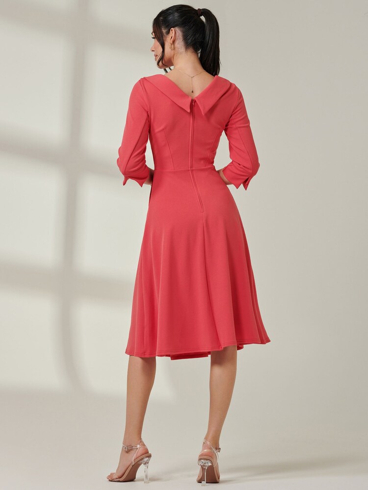 Jolie Moi Red Fold Neckline Midi Dress - Image 2 of 6 Jolie Moi Red Fold Neckline Midi Dress - Image 2 of 6
