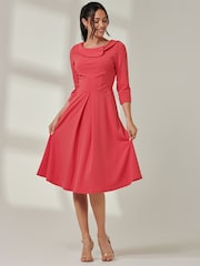 Jolie Moi Red Fold Neckline Midi Dress - Image 6 of 6