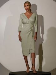 Jolie Moi Green Wrap Bodycon Dress - Image 1 of 6